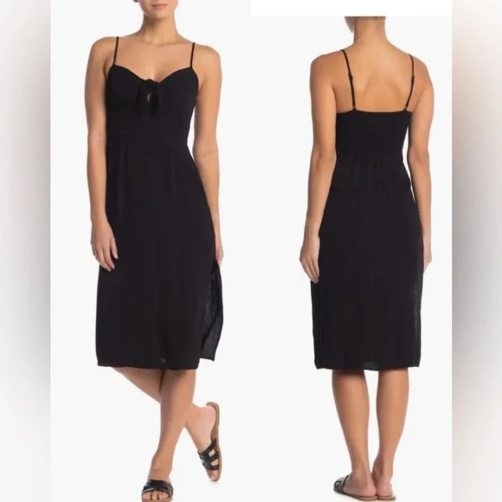 l*space Black Spaghetti-Strap Midi Dress with Front Tie